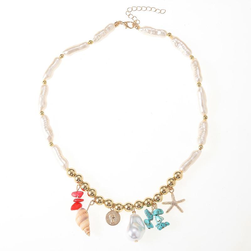 Colored Gravel Starfish Necklace Niche Irregular Imitation Pearl String Chain Collarbone Chain Accessories
