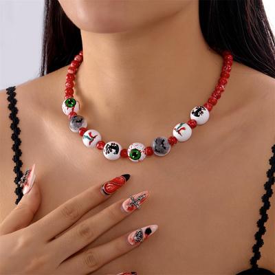 Halloween Bead Necklaces for Women Bead Choker Vampires Necklace Goth Chunky Beaded Necklace Halloween Costume Accessories