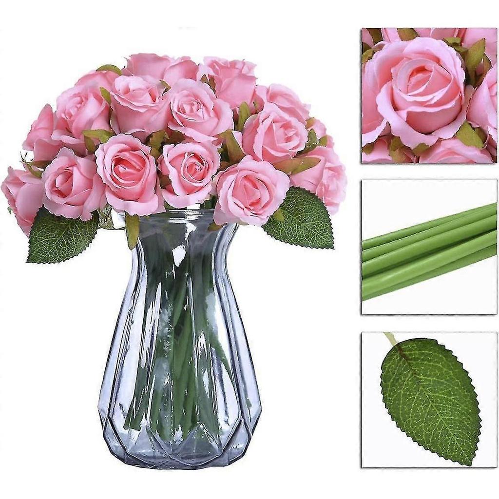 24 Heads Artificial Rose Flowers Bouquet Silk Flowers Rose For Home Bridal Wedding(2 Packs Pink)