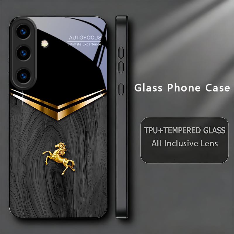 Golden Stallion Black Phone Case For Samsung Galaxy S26 Ultra S25 Edge S24 FE S23 Plus S22 S21 S20 S22 25 24 Glass Back Cover