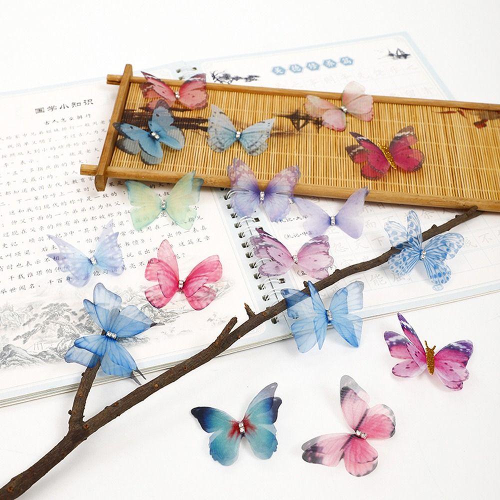 3D Organza Fabric Appliques Double-layer Handmade Chiffon Embroidered Patches Gradient Color Simulation Mesh Patch