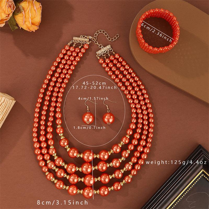 

1 набір Перебільшене чотиришарове кругле намисто з бісеру та імітації циркону, сережки, браслет, набори з циркону, ефектне намисто, ручна робота, цирконієвий подарунок помаранчевий