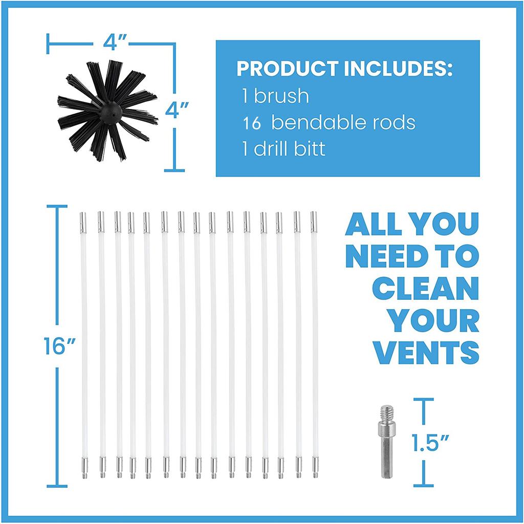 15 Pcs Chimney Cleaning Brush, 12 Flexible Nylon Rods + 2 Synthetic Brush Heads + 1 Drill