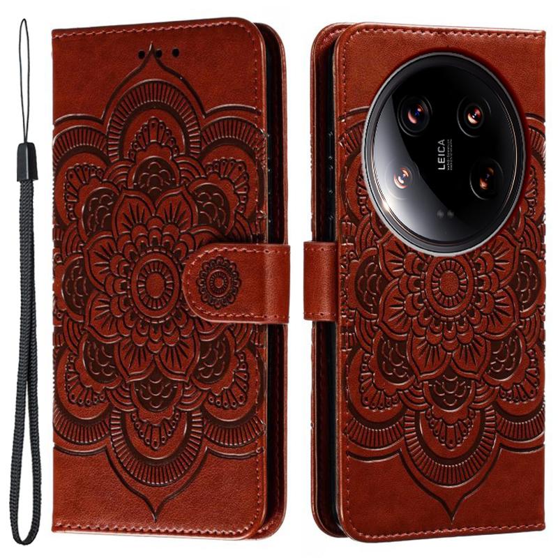 For Xiaomi 14 Ultra Case PU Leather Mandala Imprinted Design Wallet Phone Cover