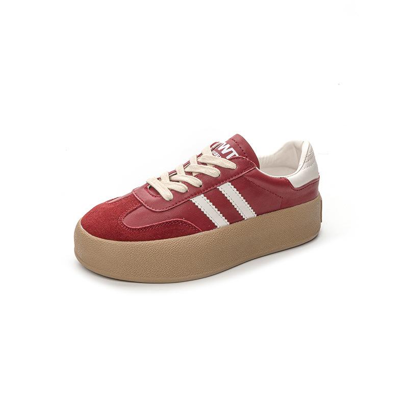 Damen Frühling neue rutschfeste und abriebfeste Board-Schuhe mit dicker Sohle, Leder atmungsaktiv farblich passend, Sport und Freizeit Xiaobai