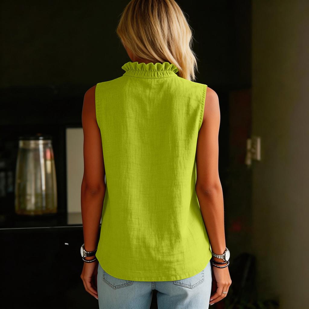 Camisa de Lino y Algodón sin Mangas para Mujer Corte Holgado Top Casual Estilo Relajado Blusa de Botones para Uso Diario Oficina Vacaciones