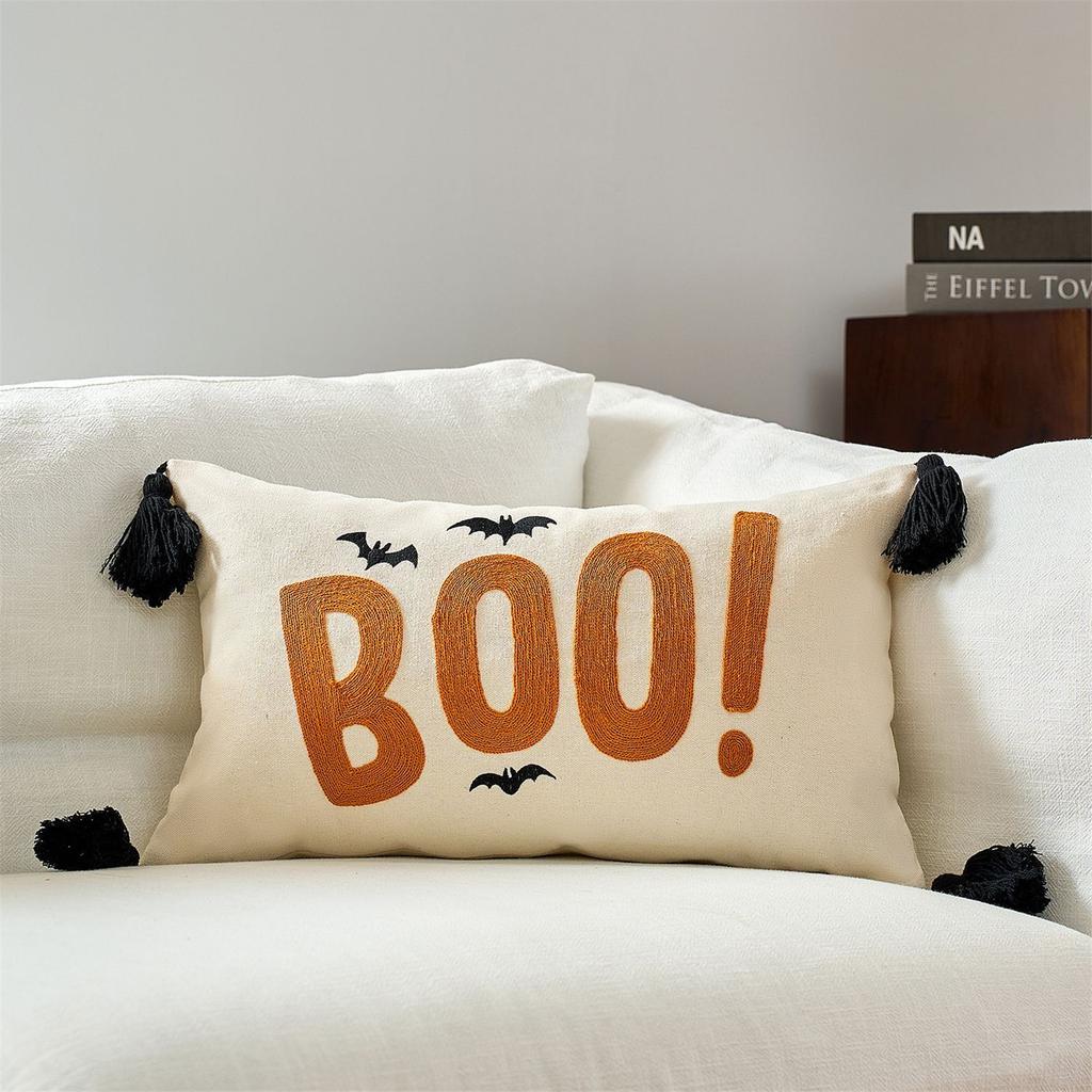 Halloween Pumpkin Embroidered Throw Pillow Cover For Sofa Living Room Outdoor Garden Decor Polyester Cushion Case