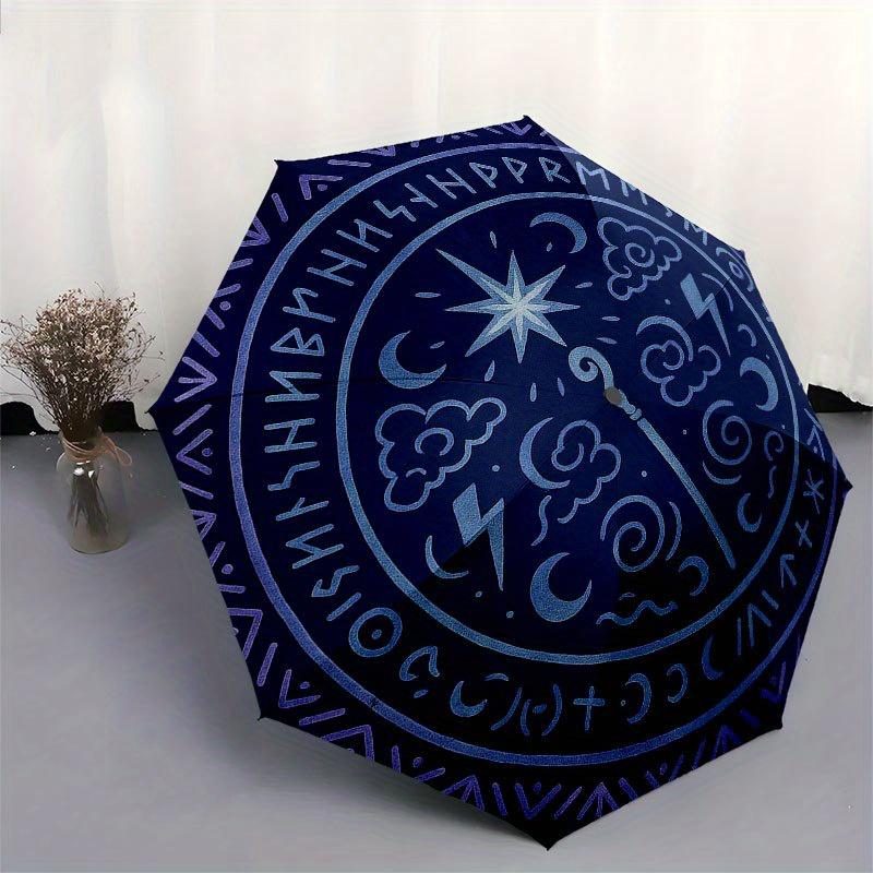 Verzauberter Wetter-Magie-Symbol Runder Teppich Regenschirm, Tragbarer 3-fach Kompakter Regenschirm für Damen & Herren R150