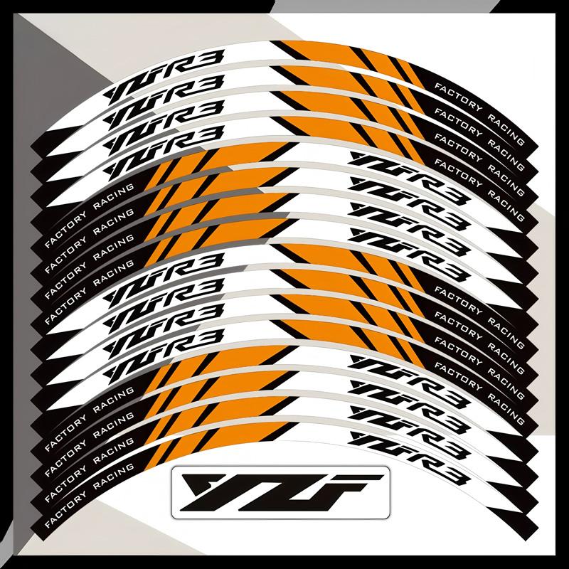 Modifizierte Felgenaufkleber mit reflektierenden Innenringaufklebern sind für die Yamaha R3 geeignet.