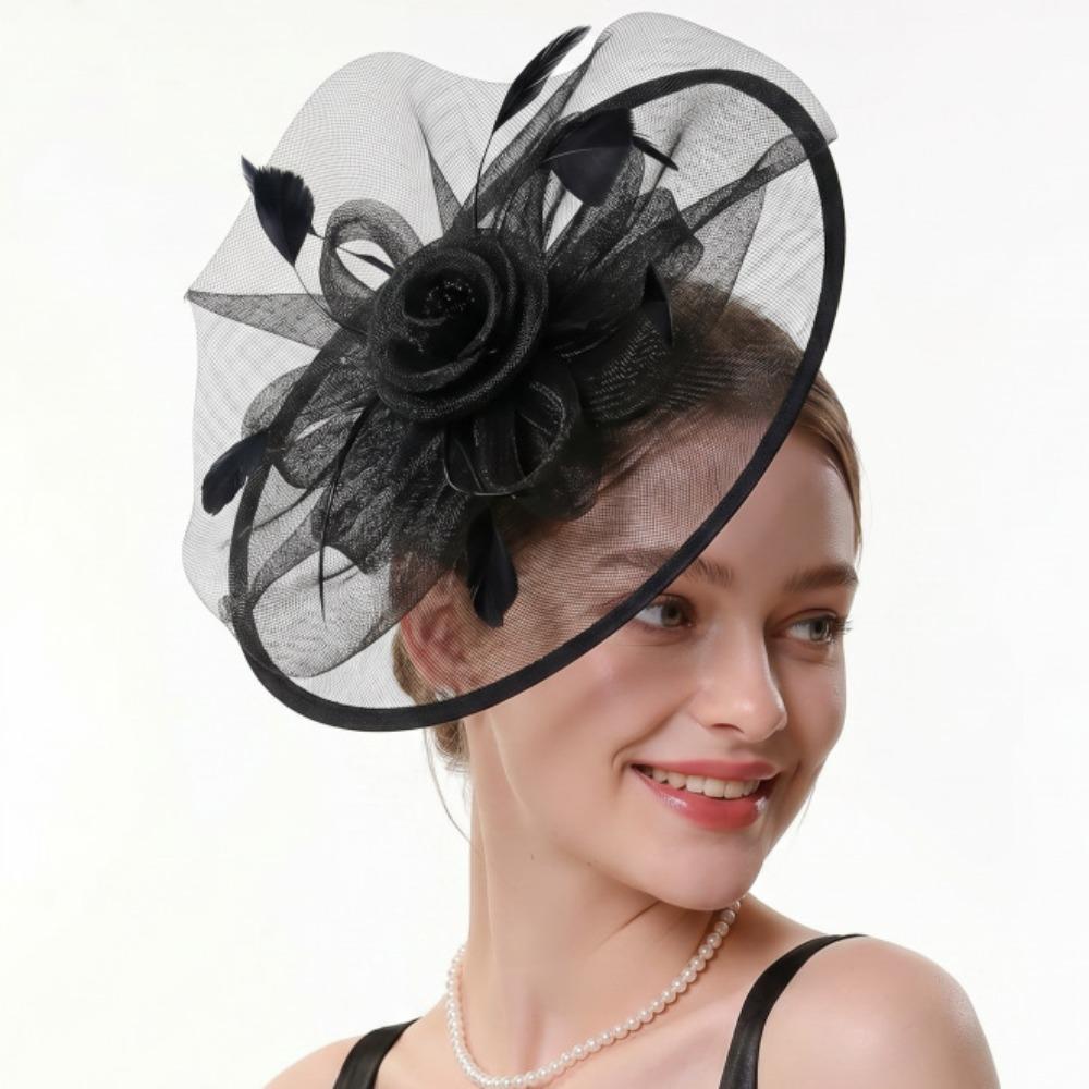 French Feather Fascinator Hat Elegant Tea Party Hat Hair Band Bride Headdress Photography