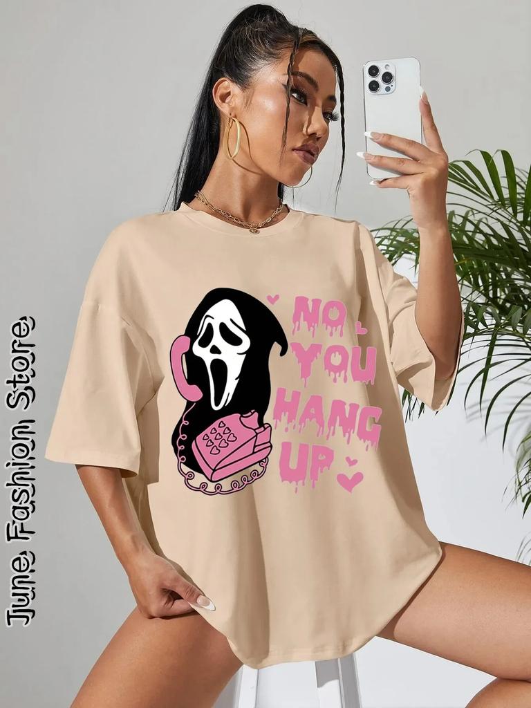 Summer Women Cute Cartoon Ghost TShirt Fashion Letter Short Sleeve Clothing FeUnisex Lovely Tops Tees Casual Streetwear