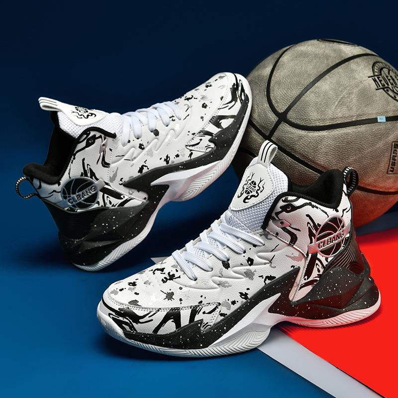 New high-top basketball shoes men's leather surface children's primary and secondary school sports shoes cement floor indoor and outdoor running shoes