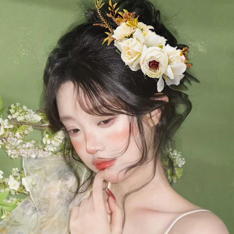 Bohemia Brides Wedding Flower Hair Comb Hairpin Bridesmaid Headdress Hair Combs Hair Accessories For Women Girls Floral Hairpins