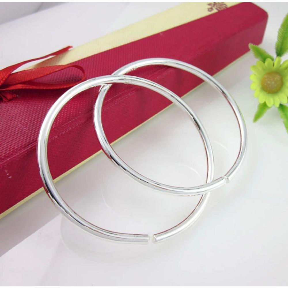 Solid Silver Plated Bracelet for Men Women Fashion Jewelry Smooth Surface Shiny Bangle