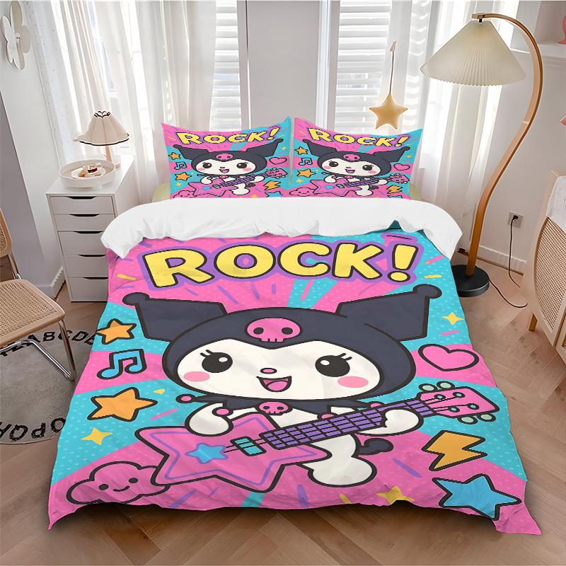 3pcs Rock Star Kuromi Bedding Set - Includes Quilt Cover and Pillowcases, Suitable for All Seasons, Machine Washable - Ideal Gift for Family
