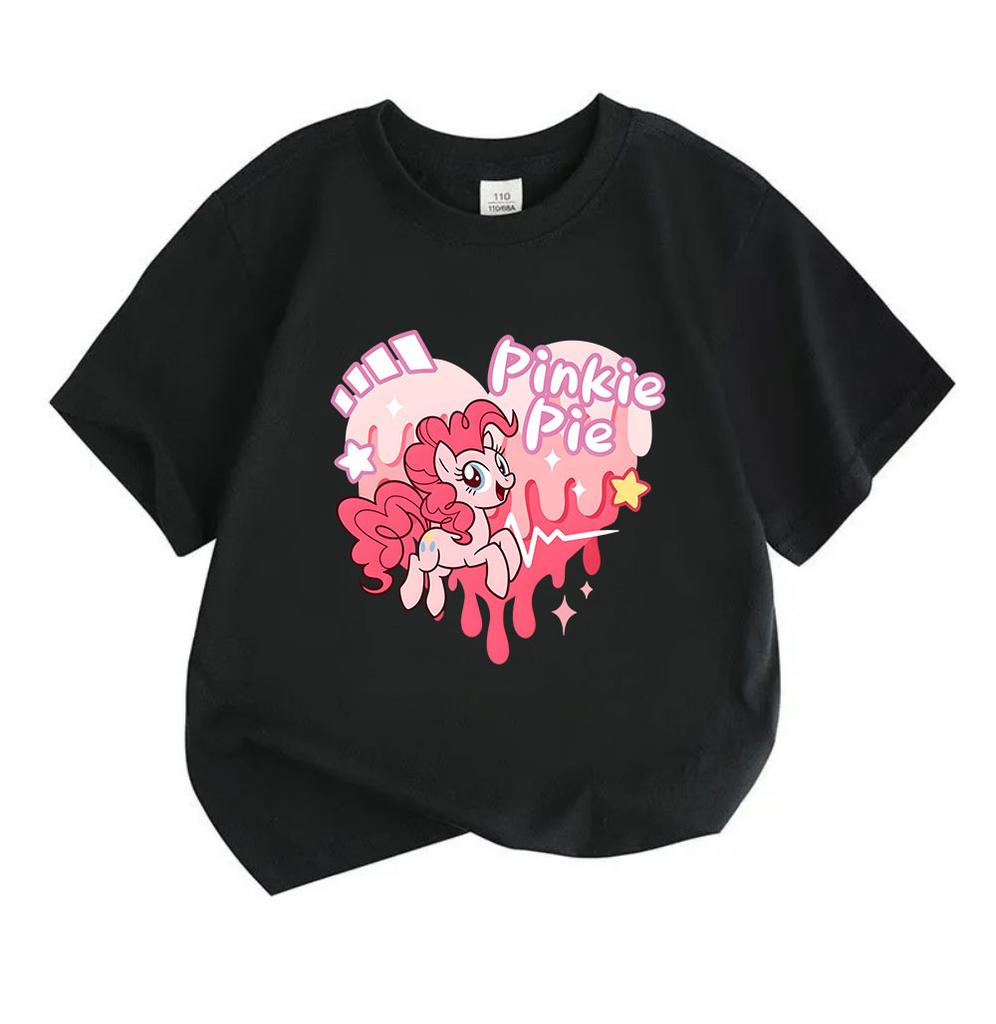Kids Boys Girls 100% Cotton Crew Neck Short Sleeve T-Shirt, Cute Pink Pony Print Casual Comfortable Tee for Daily Wear, Lightweight Breathable Summer