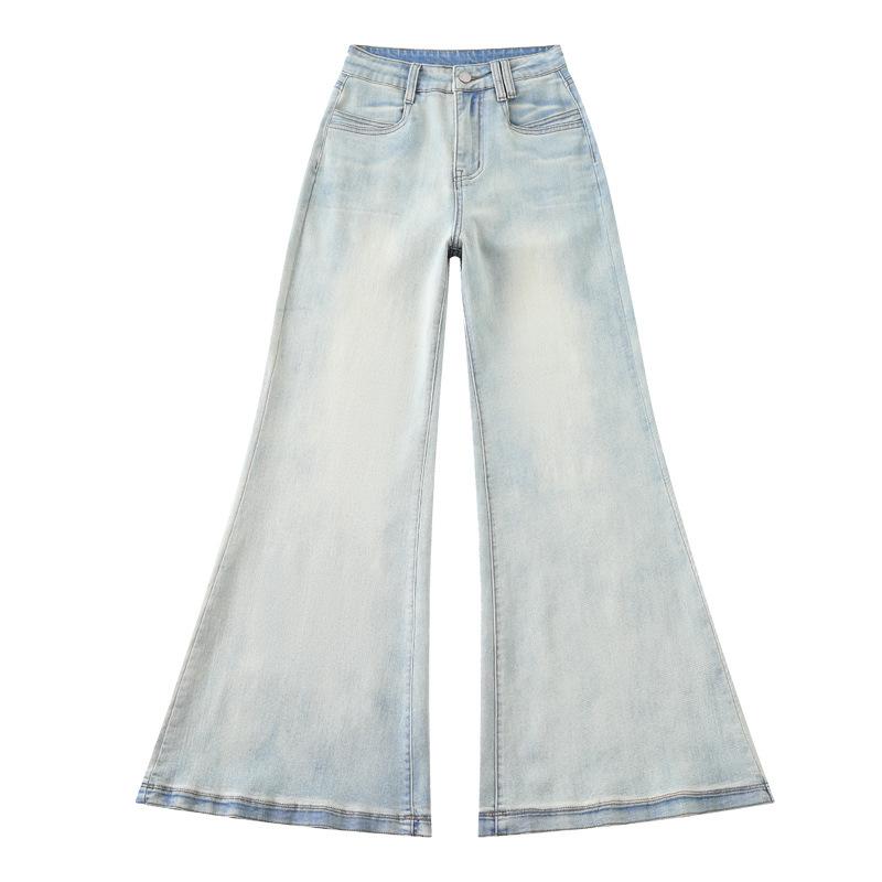 Light-colored Wide-leg Big Flared Jeans for Womens Spring Updated High-waisted Slimming Stretch-loose Horseshoe Pants
