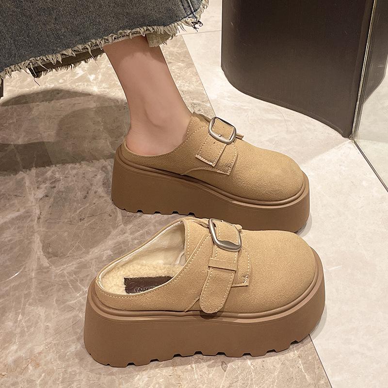 

Soft fur slippers women s outer wear 2025 new winter plush thick-bottomed bag head warm half slippers fashion trend 35