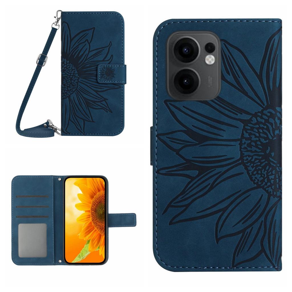 For Oppo Reno13 F 4G/5G Case Sunflower Imprint PU Leather Phone Cover with Long Strap