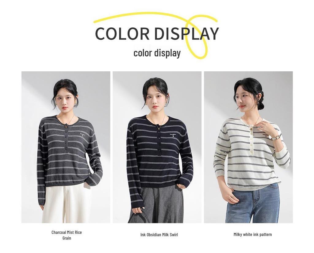 Women's Long Sleeve Merino Wool Striped Base Layer T-shirt, Autumn/Winter Outerwear or Innerwear, Cardigan Top.