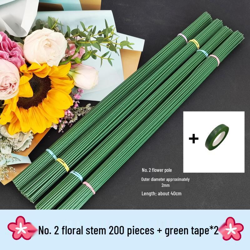 Handmade Green Floral Stem #2 with Glue-Wrapped Iron Wire for DIY Bouquets