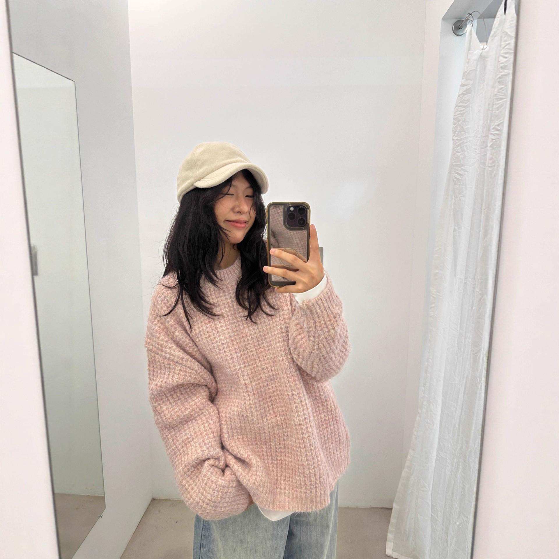 

Unisex Korean-Style Loose Round Neck Sweater - Casual Autumn/Winter Knitwear Top 3XL рожевий