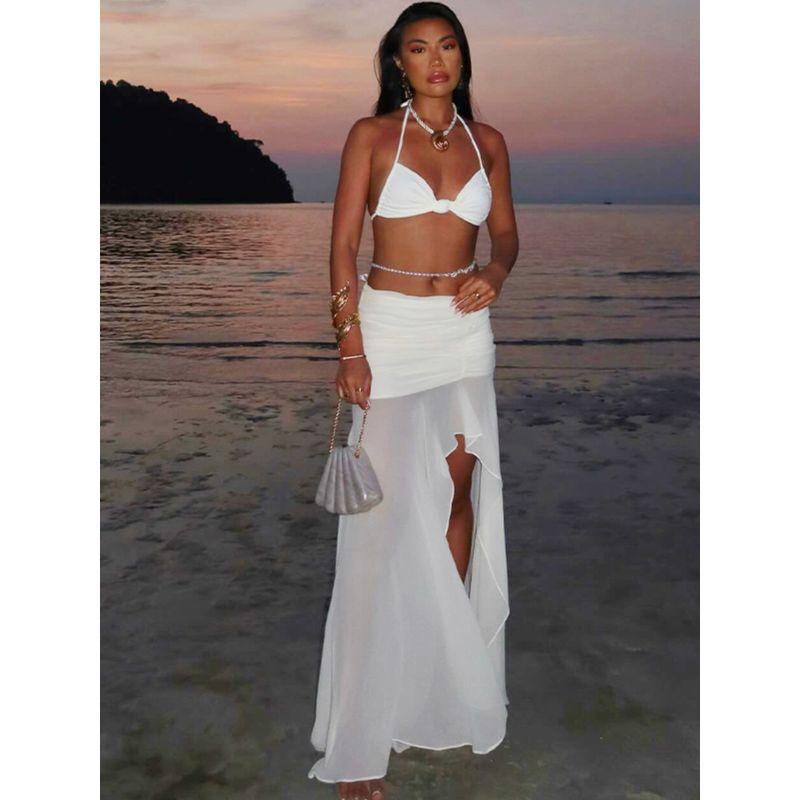 Island Vacation Style Two-piece Set Bikini Halter Spaghetti Straps