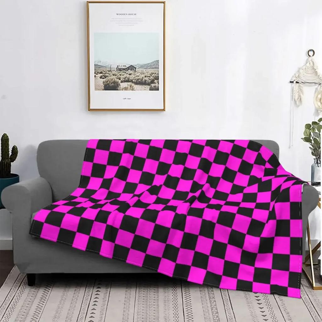 Black And White Checkerboard Pattern Blanket Comfortable Soft Flannel Autumn Geometric Tartan Throw Blanket for Sofa Car Bedroom