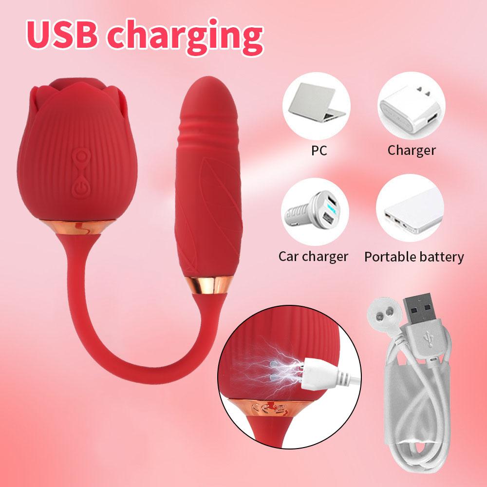Stretching Dildo 10 Modes Rose Sucking Vibrator Butt Plug Sex Toys for Women 2 In 1 Vagina G-spot Nipple Massager Clitoris Stimulation
