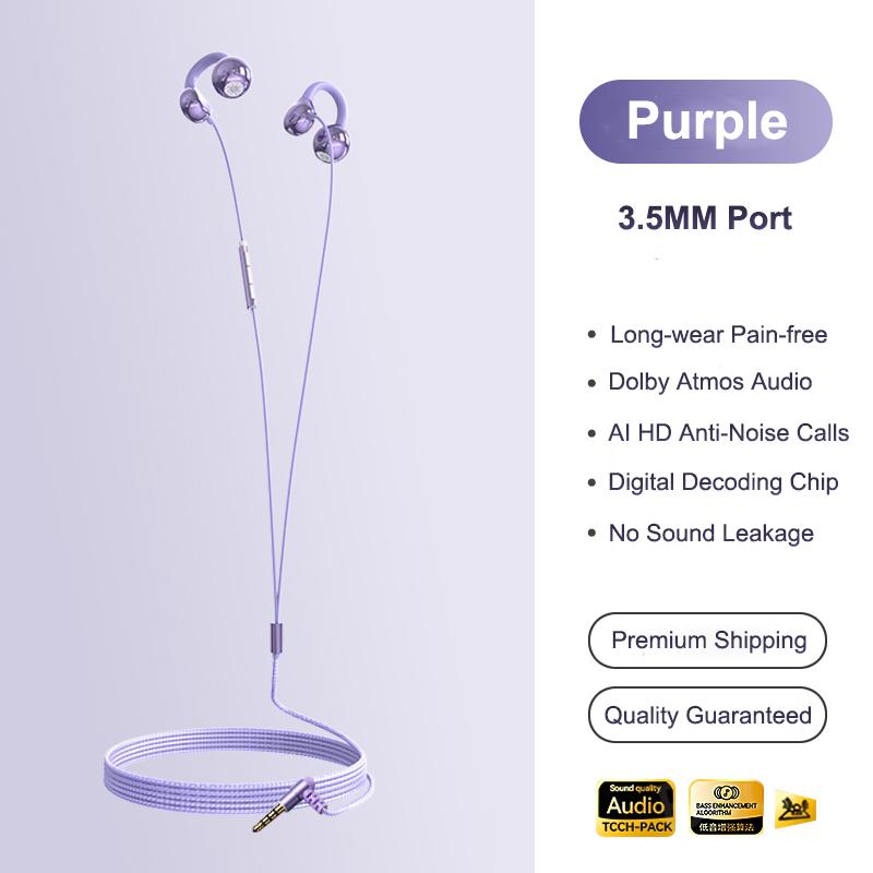 Clip-on Type C&3.5mm Wired Control Headphones HIFI Sound Sports Earbuds Handfree Gaming Headsets Earphones in HD mic For Samsung