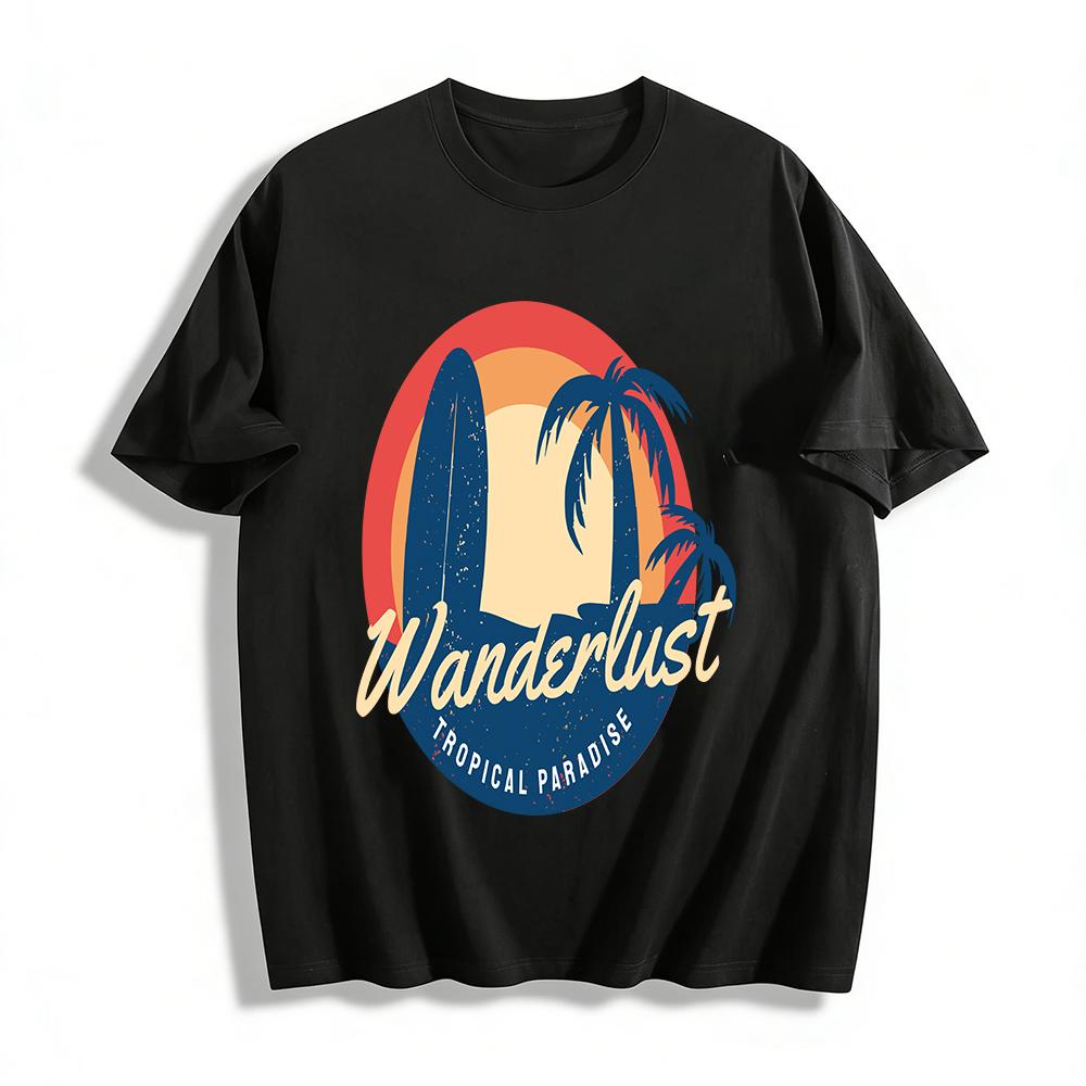 Wanderlust Tropical Paradise Surf Palm Tree Print Casual Tee Pure cotton T-shirt XXS