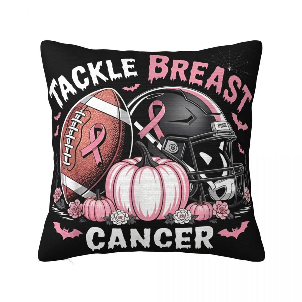 Football Breast Cancer Breast Cance Square Pillow Cases Cushion Cover Fashion Zipper Decorative Pillowcase for Car 45x45cm
