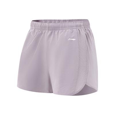 Li Ning Fitness Series Casual Simple Solid Color Elastic Sports Shorts Women Shorts Smoky-Purple AKSV524-4