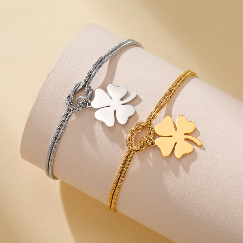 Four Leaf Clover Charm Bracelet Stainless Steel Women's Love Knot Snake Chain Bracelets Lucky Fashion Jewelry Friendship Gift