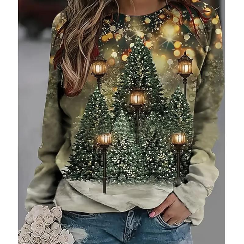 2025 Autumn & Winter Women's New Casual Crew Neck Long Sleeve Top 3D Christmas Pattern