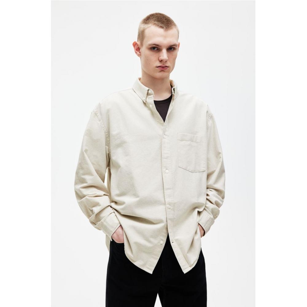 

HM оксфордская рубашка свободного кроя светло-бежевого цвета