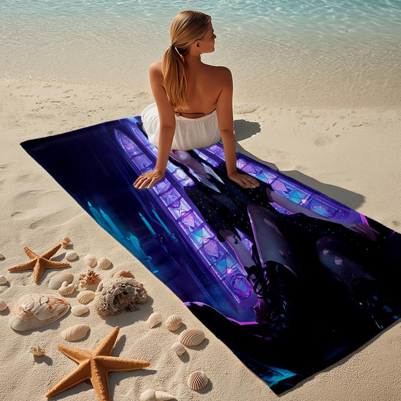 proof beach towel with a Wednesday Addams4 pattern - soft,absorbent,quick-drying,machine washable - perfect for swimming,camping,bathing