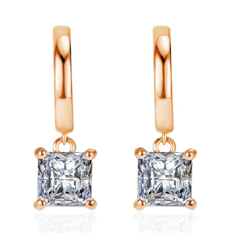 Boucles d'oreilles carrées en zircone simple et tempérament Boucles d'oreilles Boucles d'oreilles en diamant carré européen et américain Boucles d'oreilles géométriques