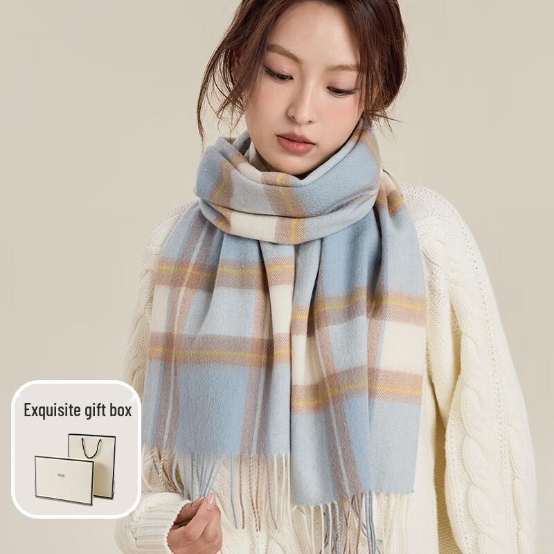 Yuxiaoduo 100% Pure Wool Plaid Scarf