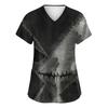 Women's Fashion Short Sleeve Halloween Print V-Neck Pocket Workwear Tops