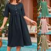 Women's Fashion Summer Spring Solid Color Print O-Neck High Waist Casual Dresses