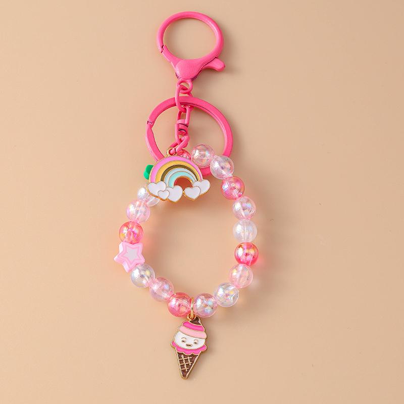 Pretty Handmade Beaded Bracelet Keychain Wristlet Keyring Pendants for Women Girls Handbag Decor DIY Kid's Jewelry Accessories