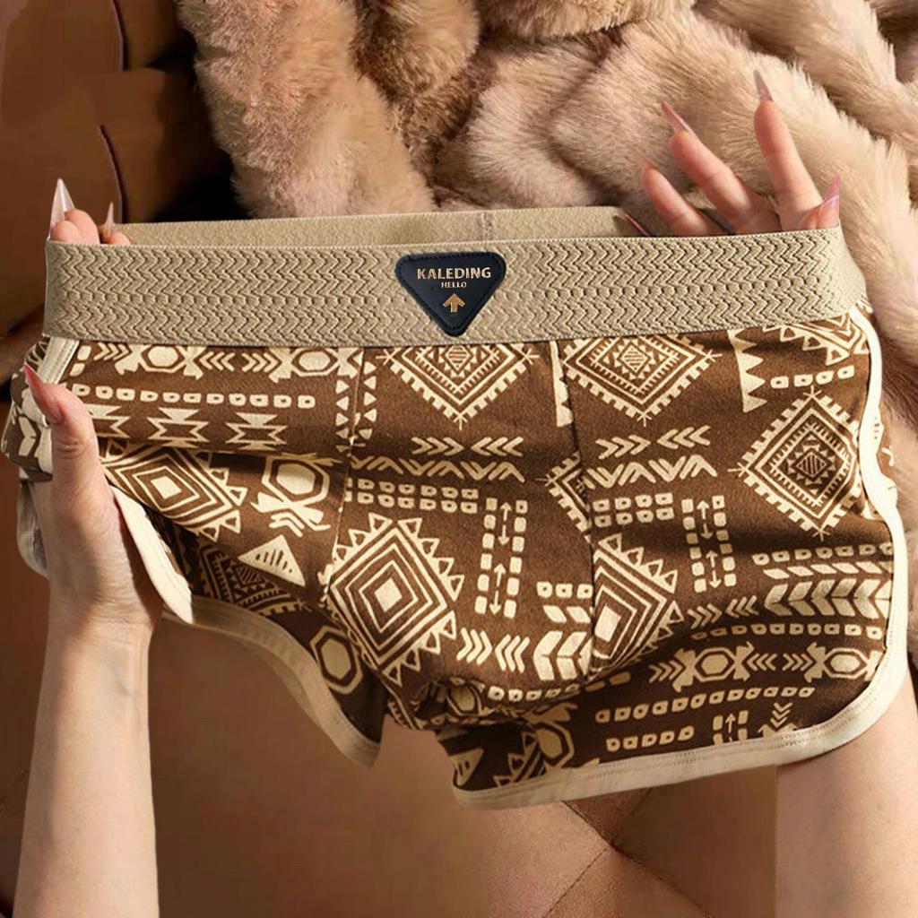 Retro Ethnic Men's Breathable Boxer Briefs, Trendy Cross-Border Plus Size (64-84CM)