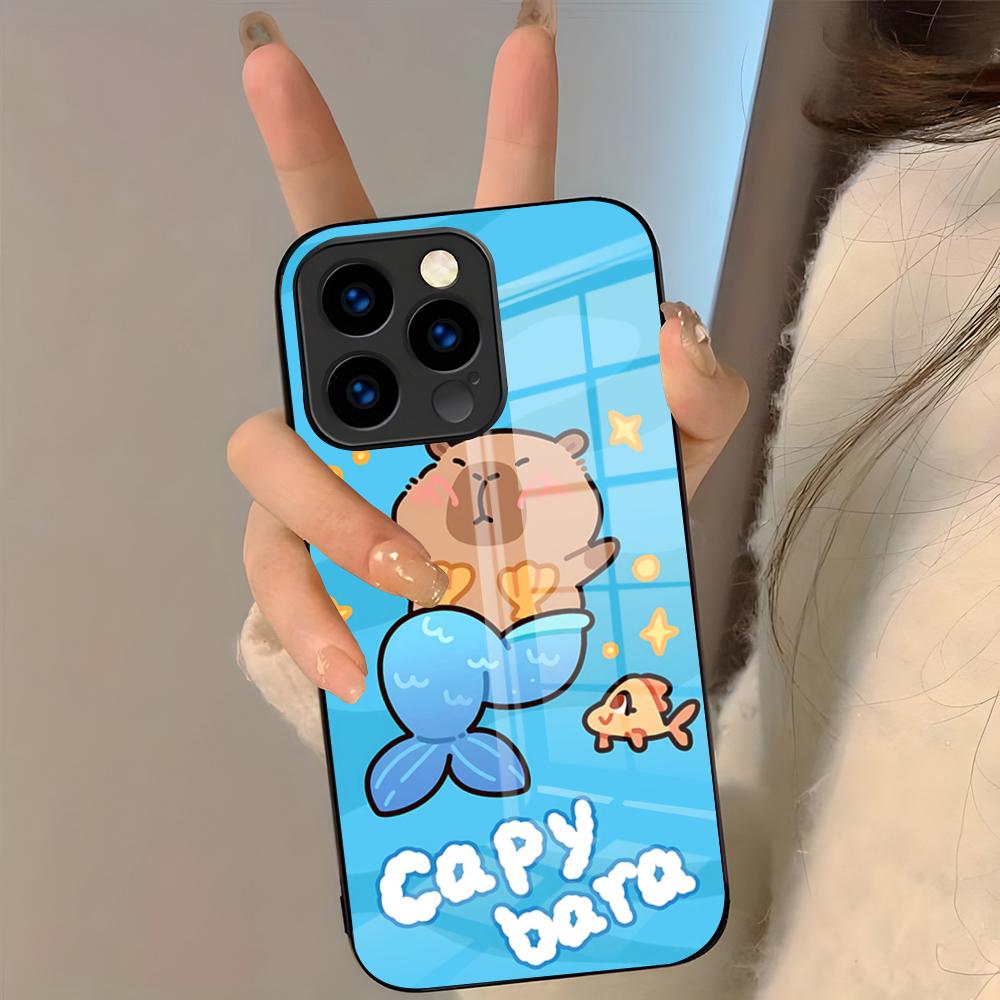Cute Animal Capibara Phone Case For IPhone 17 Pro Max 16 15 14 Pro Max 13 11 Plus Glass Cover