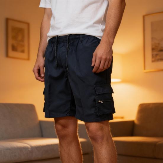 Men Shorts Elastic Waistband Drawstring Large Pockets Cargo Shorts Loose Fit Pure Color Summer Outdoor Sport Shorts