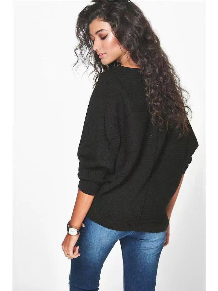 Módní dámský pletený vlněný svetr s netopýřími rukávy - Stylový a útulný na jaro, podzim a zimu