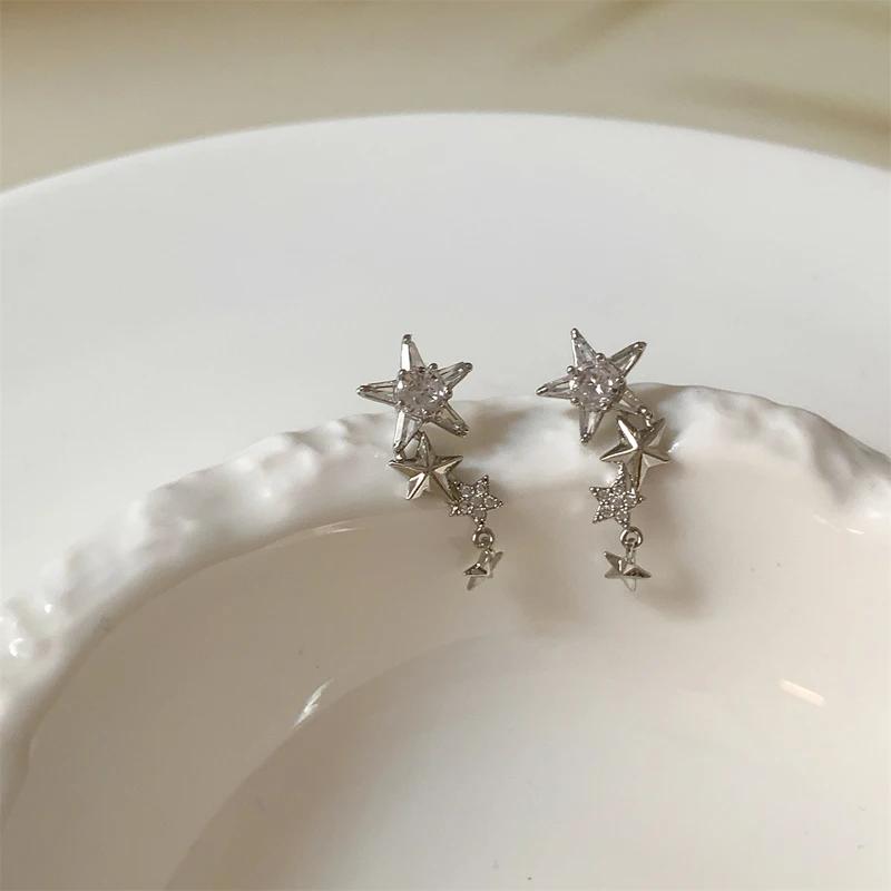 Glänzende Zirkon Stern Quaste Ohrringe Damen Koreanisch Süß Elegant Pentagramm Hängeohrring Y2K Schmuck Hochzeit