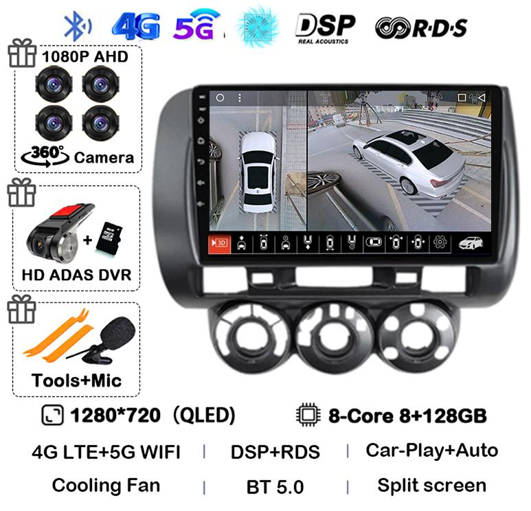 Android 14 Carplay Car Radio For Honda Fit Jazz City 2002 2003 2004 2005 2006 2007 Multimedia Video Player GPS Stereo Head Unit