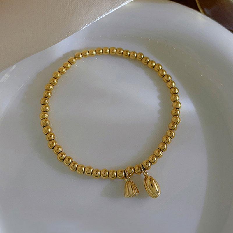 Korean Minimalist Lotus Seed Bead Bracelet for Women, 18K Gold Plated, Versatile Titanium Steel, High-End Luxury Jewelry.