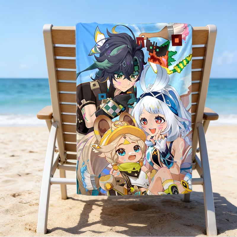 Proof Beach Towel with a Genshin Impact Characters Pattern - Soft,absorbent,quick-drying,machine Washable - Perfect for Swimming,camping,bathing